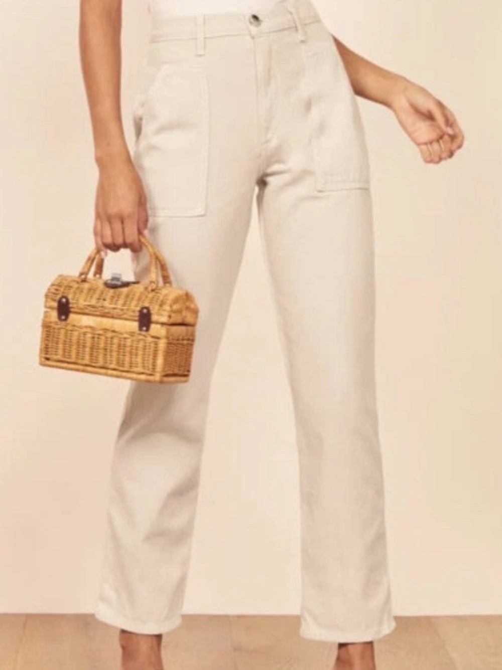 Reformation $139 Taylor Organic Cotton Utility Jean / Pant Sand  25” EUC.